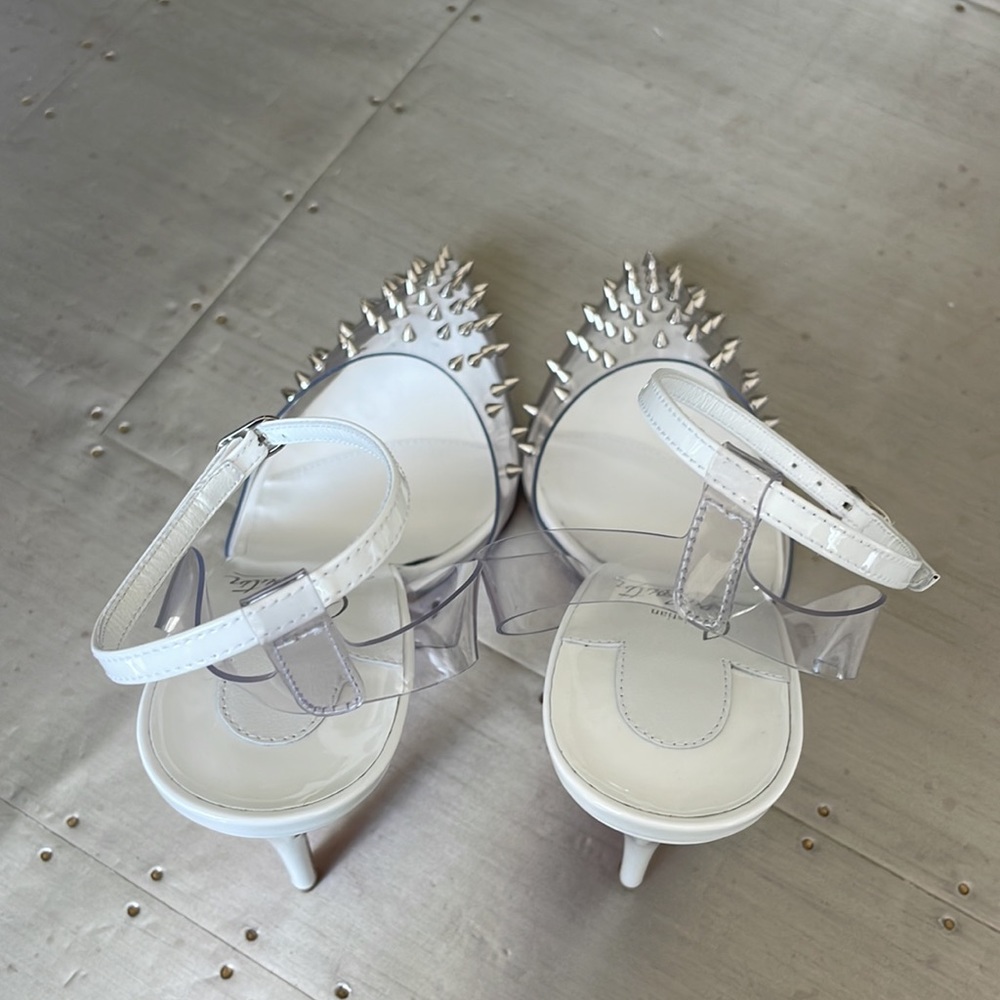 Christian Louboutin spikoo white patent spike stiletto pvc 100mm sz 36.5 - Picture 6 of 12